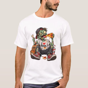 Camiseta Zombie comiendo pizza Halloween