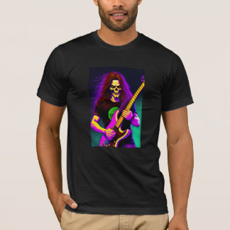 Camiseta Zombie con pelo largo tocando guitarra bajo 
