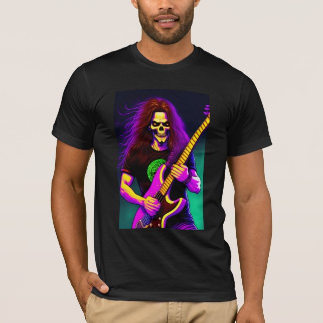 Camiseta Zombie con pelo largo tocando la guitarra del bajo (Anverso)