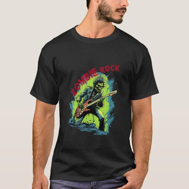 Camiseta Zombie de Rock Zombie Tocando Matar con Guitarra E (Anverso)