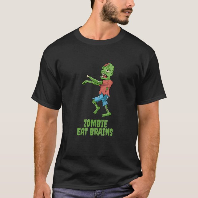 Camiseta Zombie Eat Brains Halloween Party Zombies Scary Qu (Anverso)
