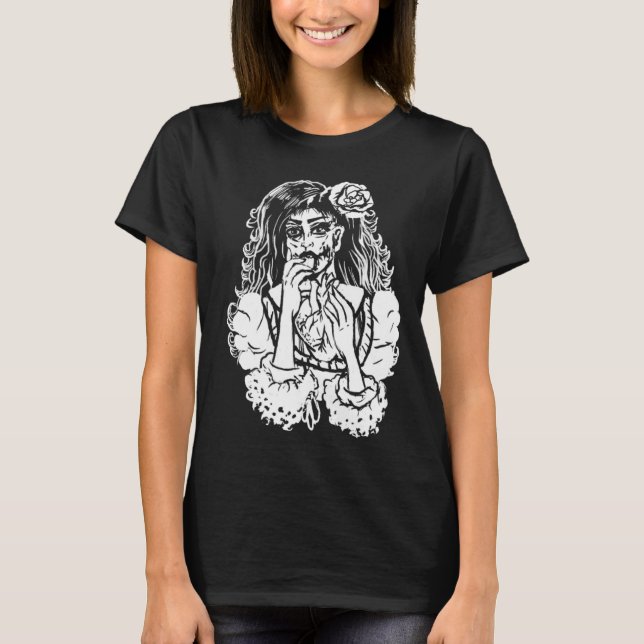 Camiseta Zombie Girl Eating Heart Victorian Gothic Punk (Anverso)