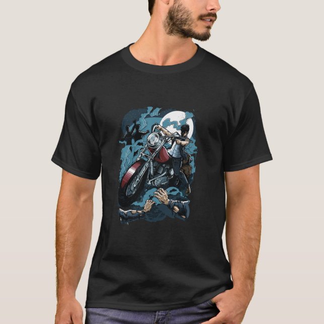 Camiseta Zombie Hunter Biker Tee Funny Halloween Ghost Bike (Anverso)
