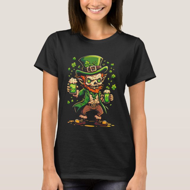 Camiseta Zombie Leprechaun  Irish  St Paddy's Beer (Anverso)