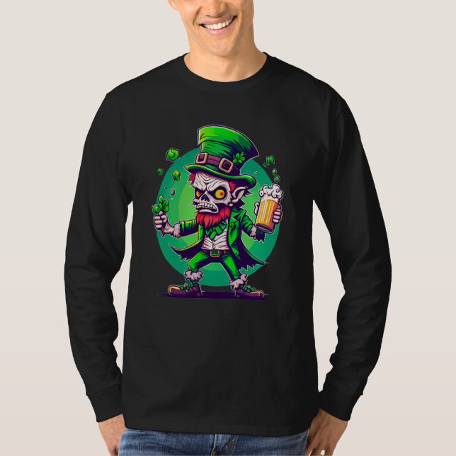 Camiseta Zombie Leprechaun Irish St Paddy's Beer  3 (Anverso)