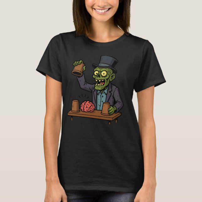 Camiseta Zombie Magician Funny Halloween Brain Trick Tee (Anverso)