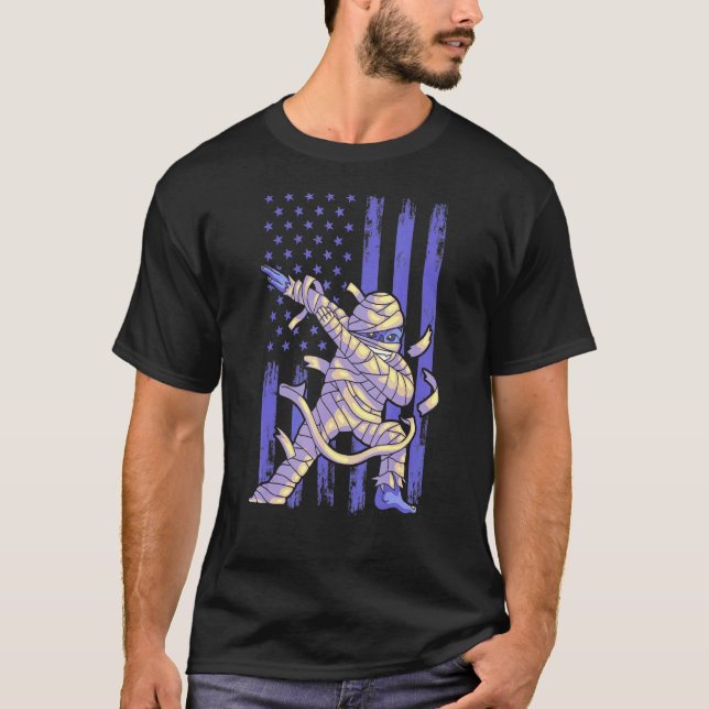 Camiseta Zombie Mummy Dab Dabbing Baila Bandera Americana H (Anverso)