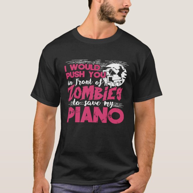 Camiseta Zombie Piano Player Pianist Keyboard Funny Graphic (Anverso)
