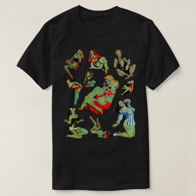 Camiseta Zombie Pin Up Chica Halloween Sassy Culage Collage (Diseño del anverso)