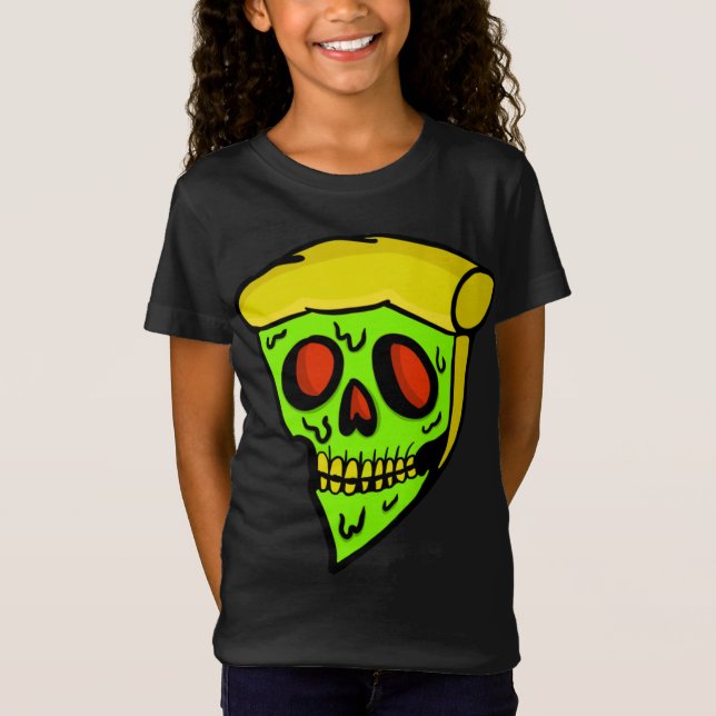 Camiseta Zombie Pizza Halloween Scary Skeleton Skull (Anverso)