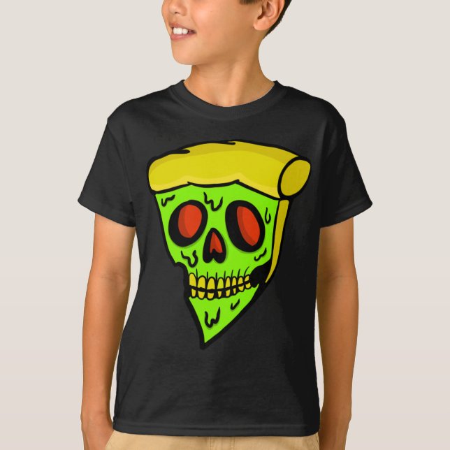 Camiseta Zombie Pizza Halloween Scary Skeleton Skull (Anverso)