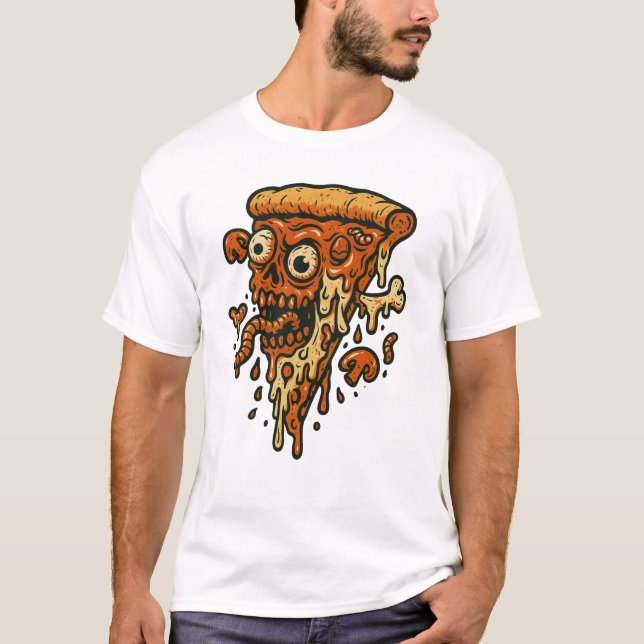 Camiseta Zombie Pizza Slice - Espeluznante divertido arte d (Anverso)