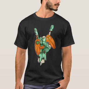 Camiseta Zombie Rock Hand Holding Pumkpin Gaming Controller