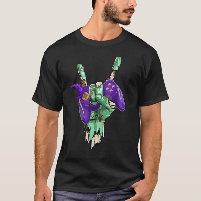 Camiseta Zombie Rock Hand Holding Witch Gaming Controller (Anverso)