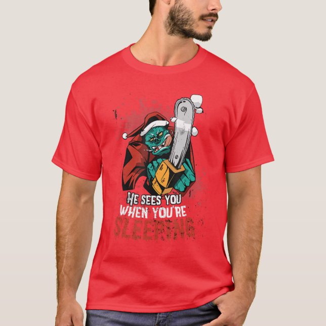 Camiseta Zombie Santa Chainsaw Horror Movie Lover Gift boy (Anverso)