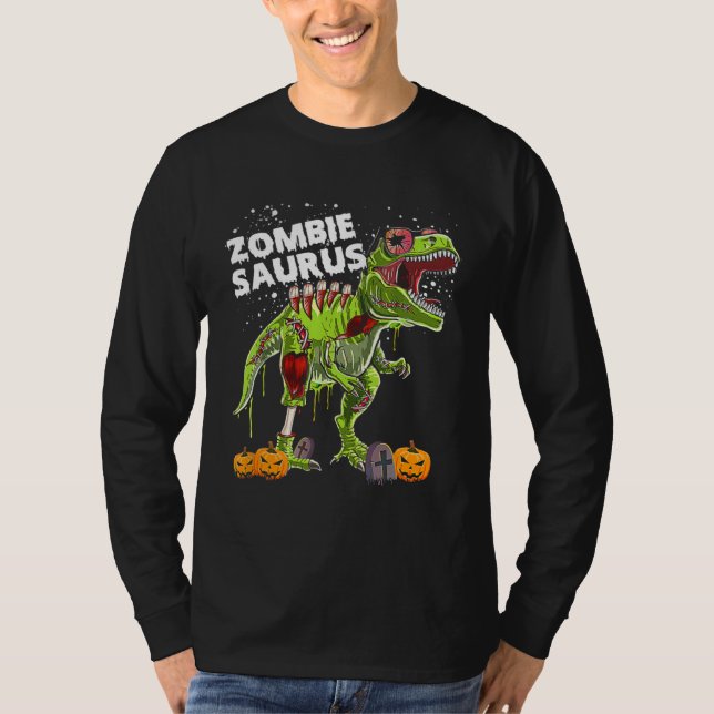 Camiseta Zombie Saurus  Halloween Kids Dinosaur rex (Anverso)
