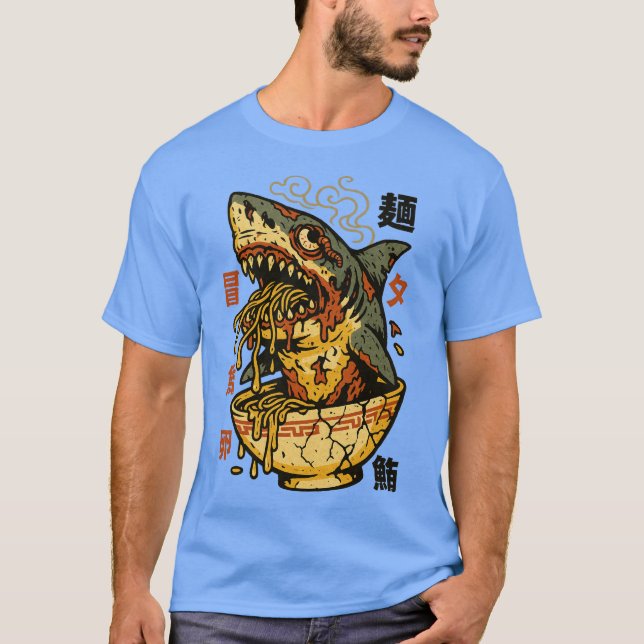 Camiseta Zombie Shark Monster Ramen - Comida japonesa aterr (Anverso)