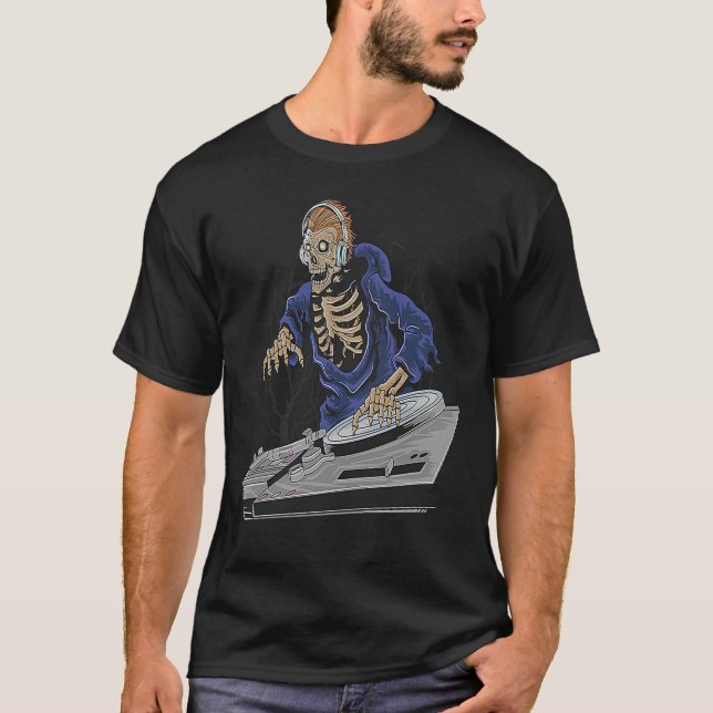 Camiseta Zombie Skeleton Halloween DJ (Anverso)