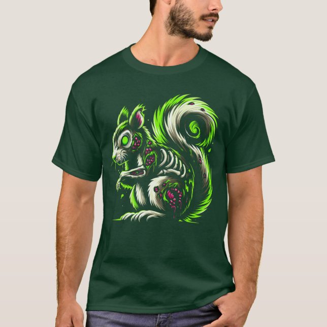 Camiseta Zombie Squirrel Dark Halloween Horror Skeleton Cre (Anverso)