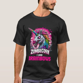 Camiseta Zombie Unicorn Brains Gothic Funny I Love Brainbow
