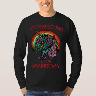 Camiseta Zombie Unicorn I Love Brainbows Halloween Gothic G