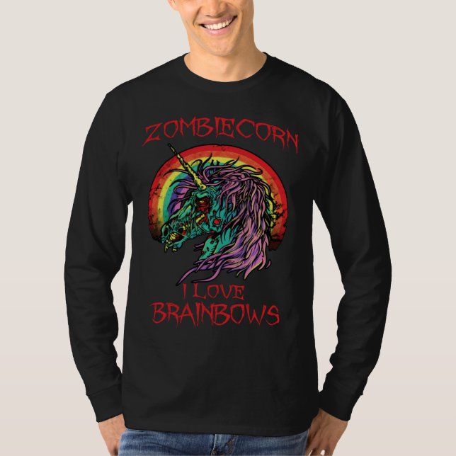 Camiseta Zombie Unicorn I Love Brainbows Halloween Gothic G (Anverso)