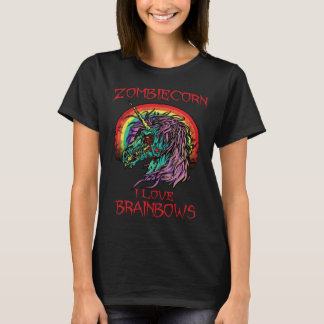 Camiseta Zombie Unicorn I Love Brainbows Halloween Gothic G