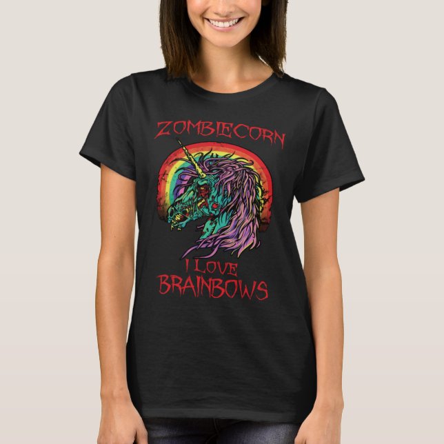 Camiseta Zombie Unicorn I Love Brainbows Halloween Gothic G (Anverso)