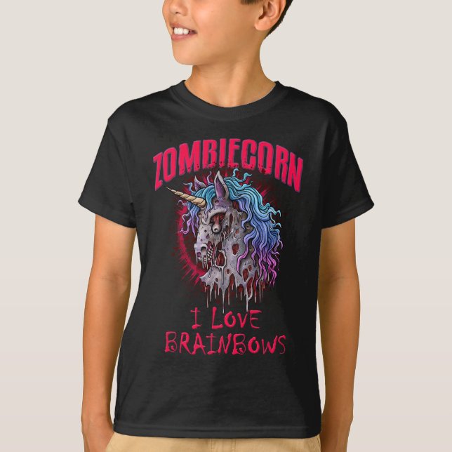 Camiseta Zombie Unicornio I Love Brainbows Punk Gótico góti (Anverso)
