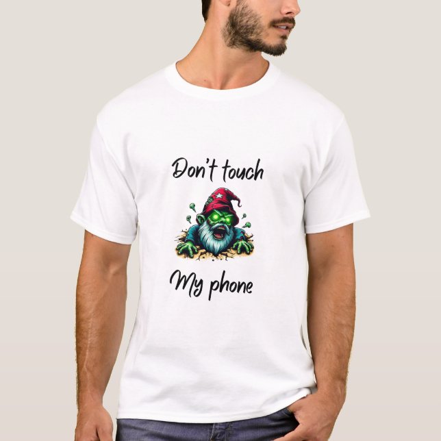 Camiseta Zombie Wizard – “Don’t Touch My Phone” Warning Art (Anverso)