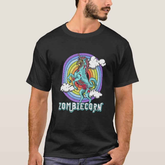 Camiseta Zombiecorn Unicornio Zombie Arcoiris Espeluznante  (Anverso)