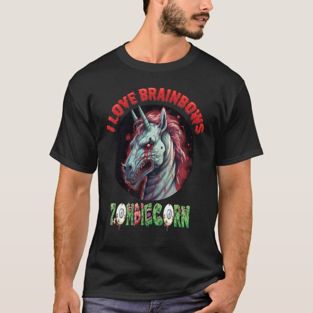 Camiseta Zombiecorn Zombie Unicornio I Love Brainbows Punk  (Anverso)
