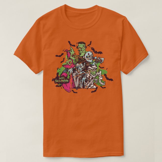 Camiseta Zombies felices Halloween espeluznantes asustan a  (Diseño del anverso)