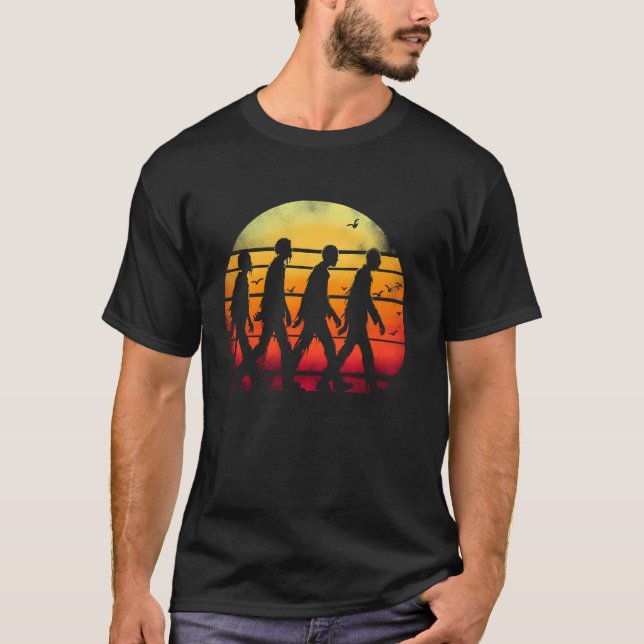 Camiseta Zombies Retro Sunset - Sombrío Zombie Halloween Lo (Anverso)