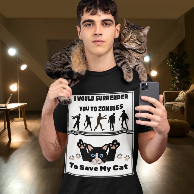 Camiseta Zombies y mi gato cómico gracioso masculino gráfic (Subido por el creador)