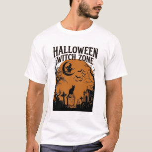 Camiseta Zona de Bruja de Halloween Cementerio de Gato Negr