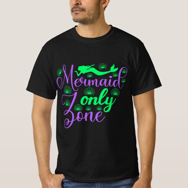 Camiseta Zona exclusiva de sirenas en verde neón y púrpura (Anverso)
