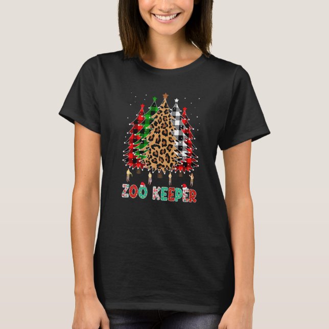 Camiseta Zoo Keeper Leopard Red White Green Plaid Christmas (Anverso)