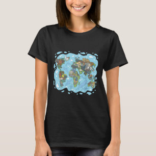 Camiseta Zoológico Animales Mapa Mundial Planeta Tierra Sis