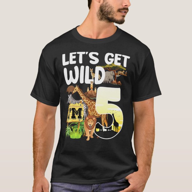 Camiseta Zoológico de 5 años Cumpleaños Safari Jungle Anima (Anverso)