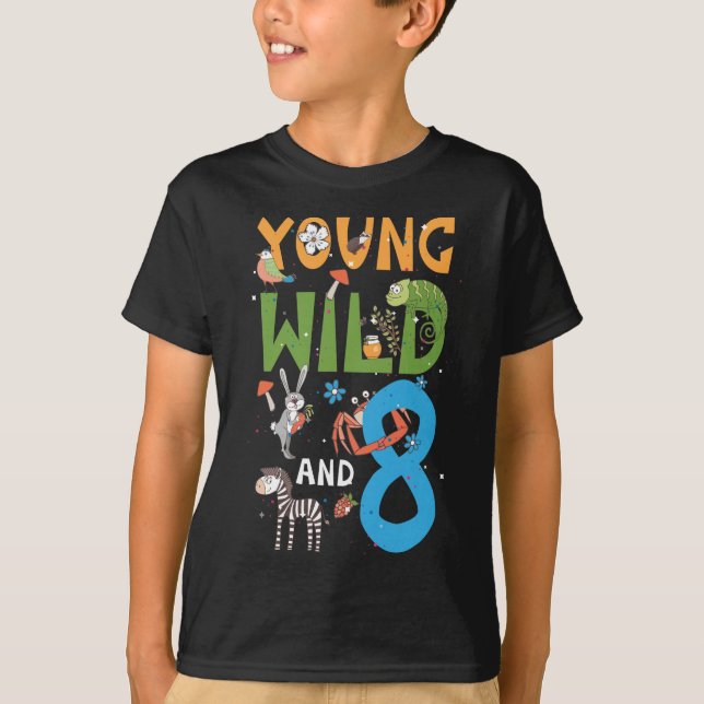 Camiseta Zoológico de 8 años Cumpleaños Safari Jungle Anima (Anverso)