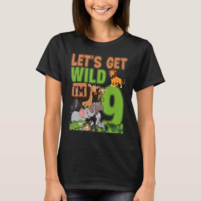 Camiseta Zoológico de 9 años Cumpleaños Safari Jungle Anima (Anverso)
