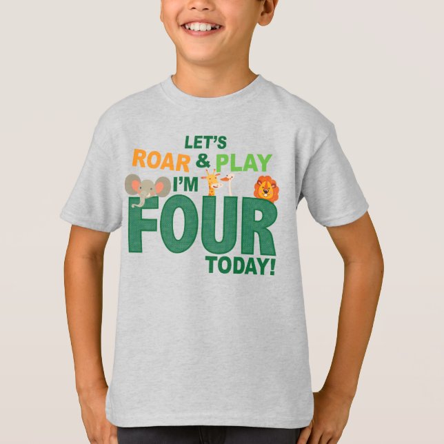 Camiseta zoológico / jungla Tema Cuarto cumpleaños (Anverso)