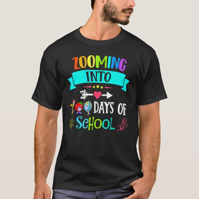 Camiseta Zooming Into 100 Days Of School Teacher Kids (Anverso)
