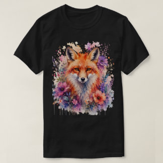 Camiseta Zorro acuarela con diseño de arte floral de natura