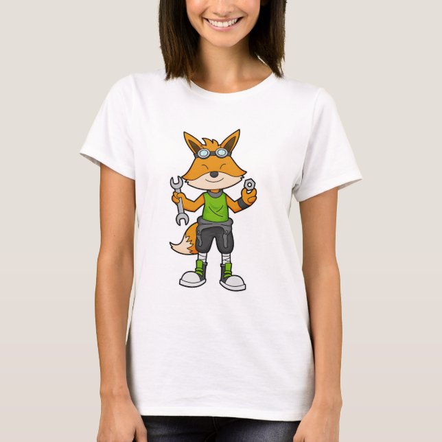 Camiseta Zorro como mecánico con llave inglesa y tuerca (Anverso)