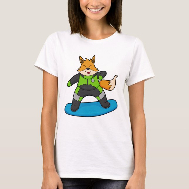 Camiseta Zorro como snowboarder con snowboard (Anverso)