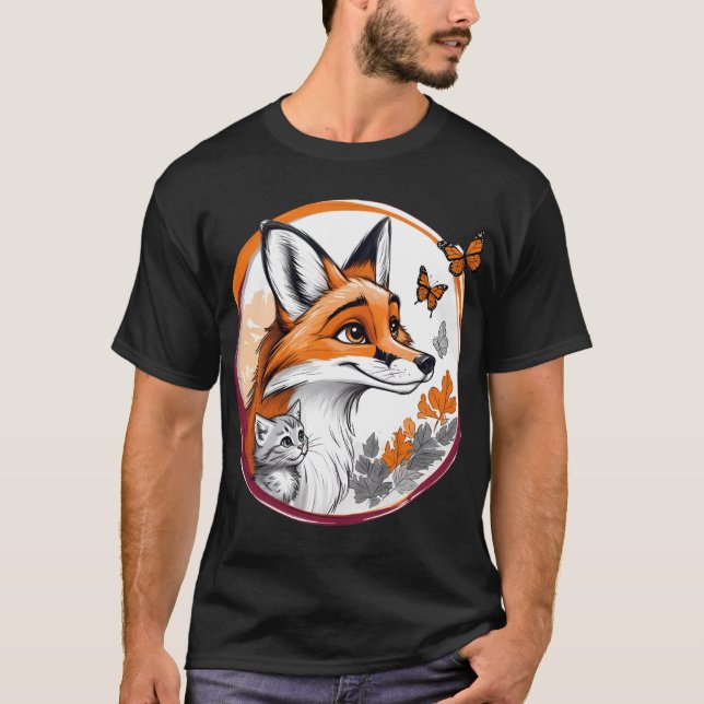 Camiseta Zorro con gatito y mariposas (Anverso)
