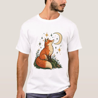Camiseta Zorro contemplando estrellas Luna creciente y estr