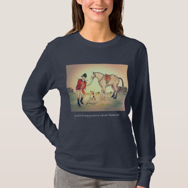 Camiseta Zorro de caballo gris cazando manga larga (Anverso)